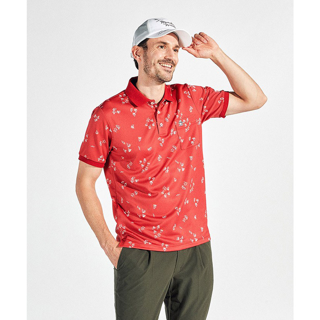 Munsingwear(ings) マンシングウェア Munsingwear サンスクリーンNIRヨットモチーフ総柄 レッド L Munsingwear(ings) マンシングウェア Munsingwear サンスクリーンNIRヨットモチーフ総柄 レッド L