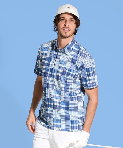 マンシングウェア Munsingwear マドラスチェック総柄プリント半袖シャツ