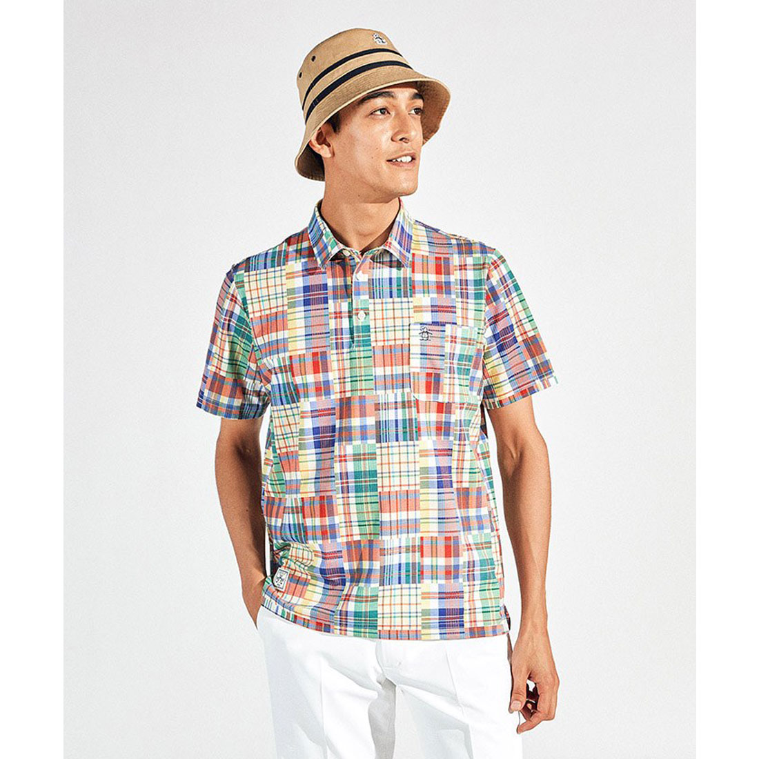 Munsingwear(ings) マンシングウェア Munsingwear マドラスチェック総柄プリント半袖シャツ オレンジ M Munsingwear(ings) マンシングウェア Munsingwear マドラスチェック総柄プリント半袖シャツ オレンジ M