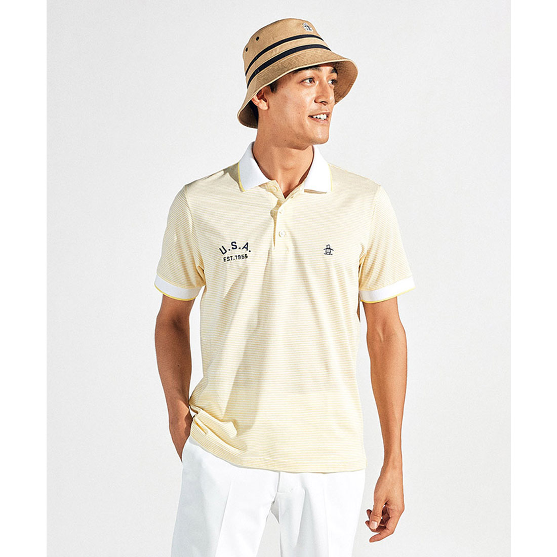 Munsingwear(ings) マンシングウェア Munsingwear ハイゲージ鹿の子ボーダー半袖シャツ イエロー L Munsingwear(ings) マンシングウェア Munsingwear ハイゲージ鹿の子ボーダー半袖シャツ イエロー L