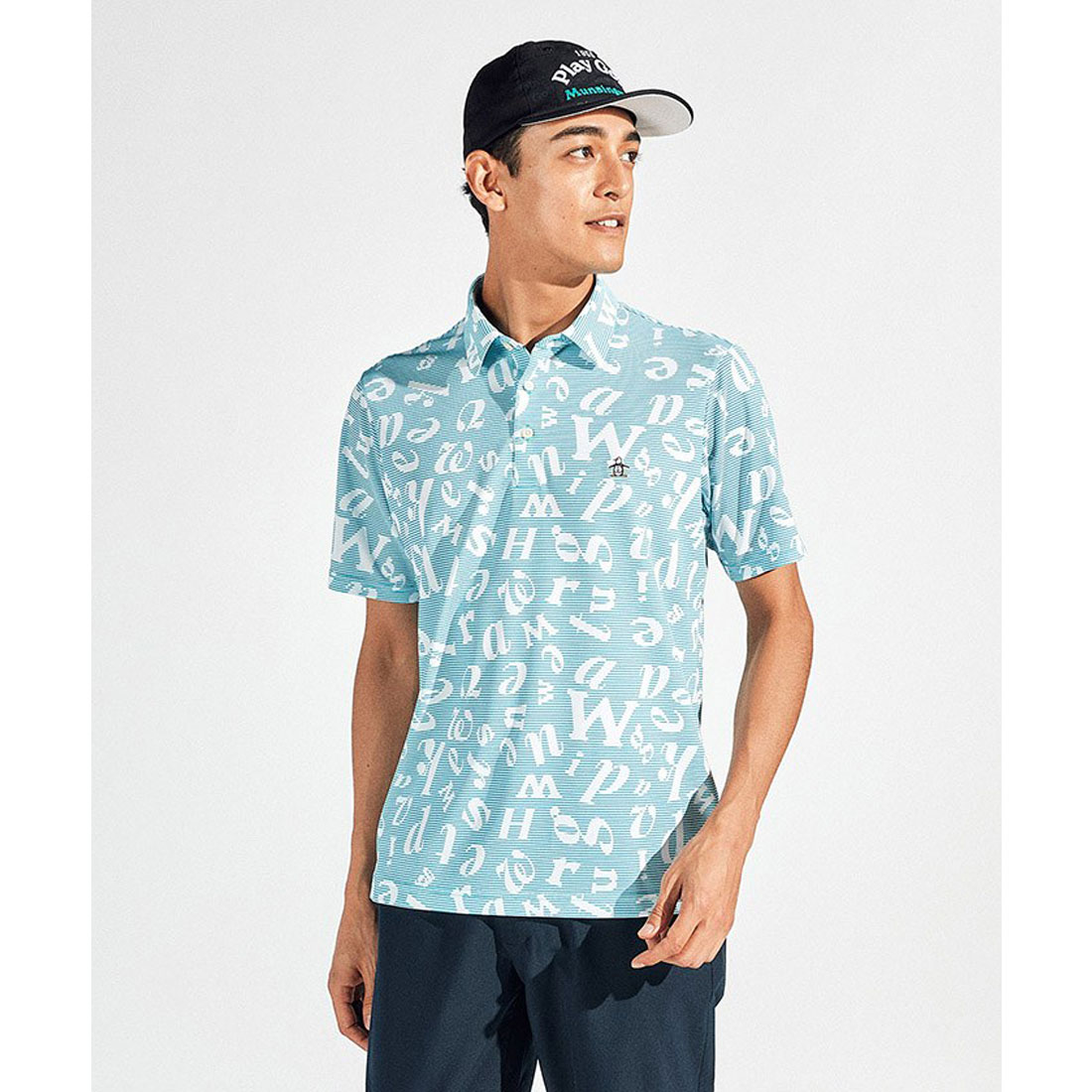 Munsingwear(ings) マンシングウェア Munsingwear サンスクリーンNIRマルチロゴプリント サックス L Munsingwear(ings) マンシングウェア Munsingwear サンスクリーンNIRマルチロゴプリント サックス L