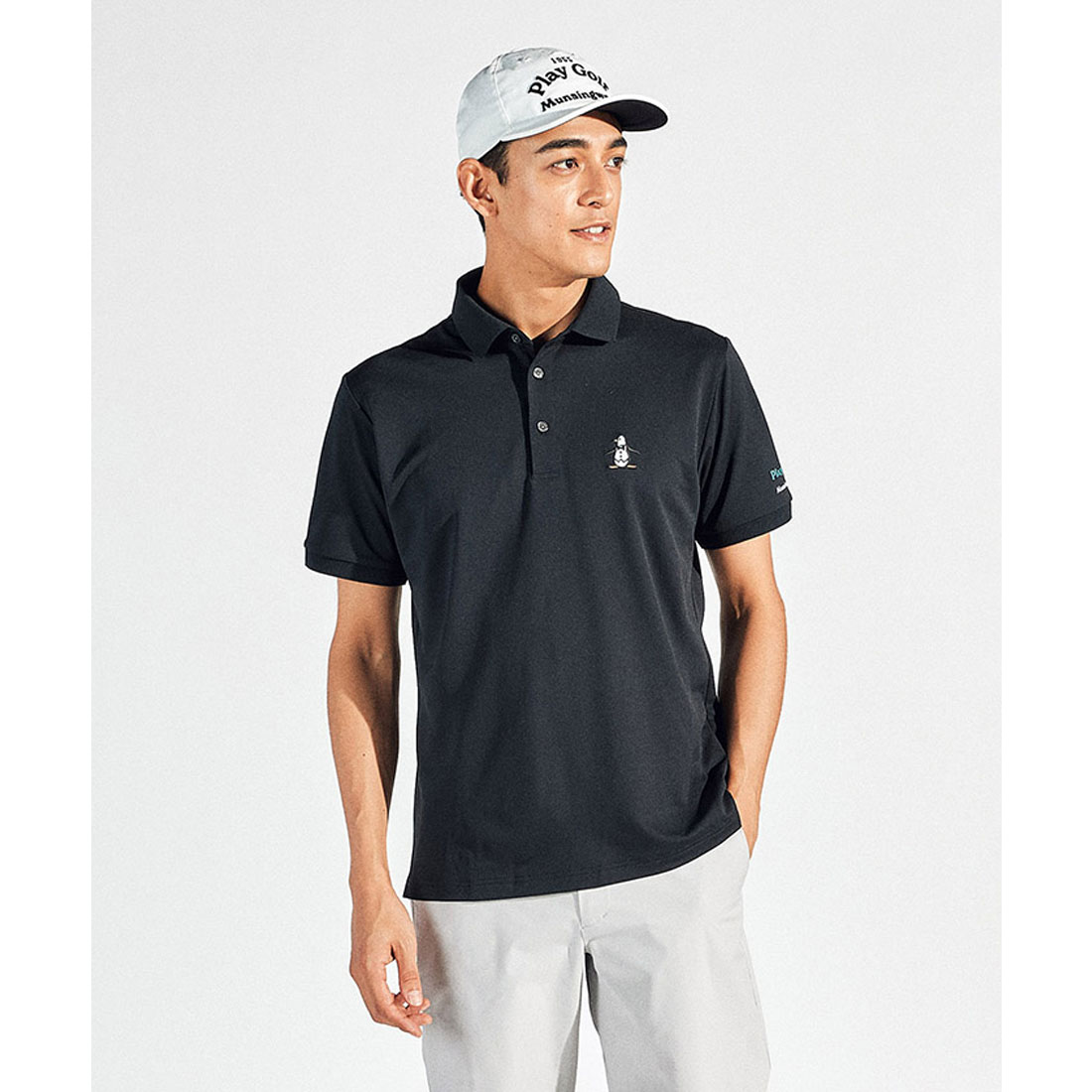 Munsingwear(ings) マンシングウェア Munsingwear サンスクリーンNIR鹿の子ワンポイント ブラック LL Munsingwear(ings) マンシングウェア Munsingwear サンスクリーンNIR鹿の子ワンポイント ブラック LL