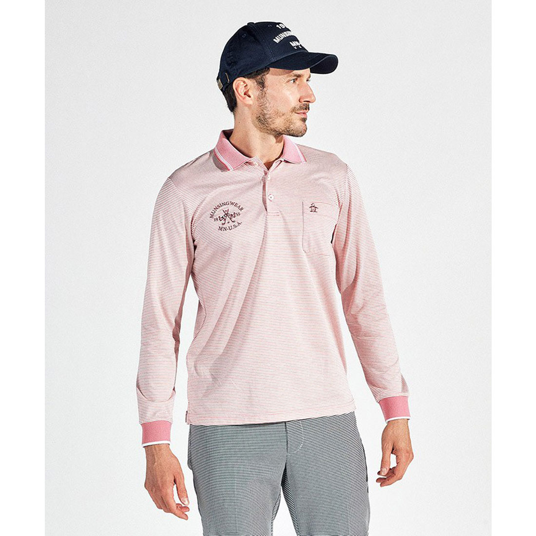 Munsingwear(ings) 吸汗速乾ハイゲージバーズボーダー長袖ポロシャツ レッド M Munsingwear(ings) 吸汗速乾ハイゲージバーズボーダー長袖ポロシャツ レッド M