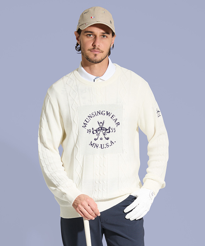 Munsingwear(ings) グラフィックインターシャセーター ホワイト M Munsingwear(ings) グラフィックインターシャセーター ホワイト M