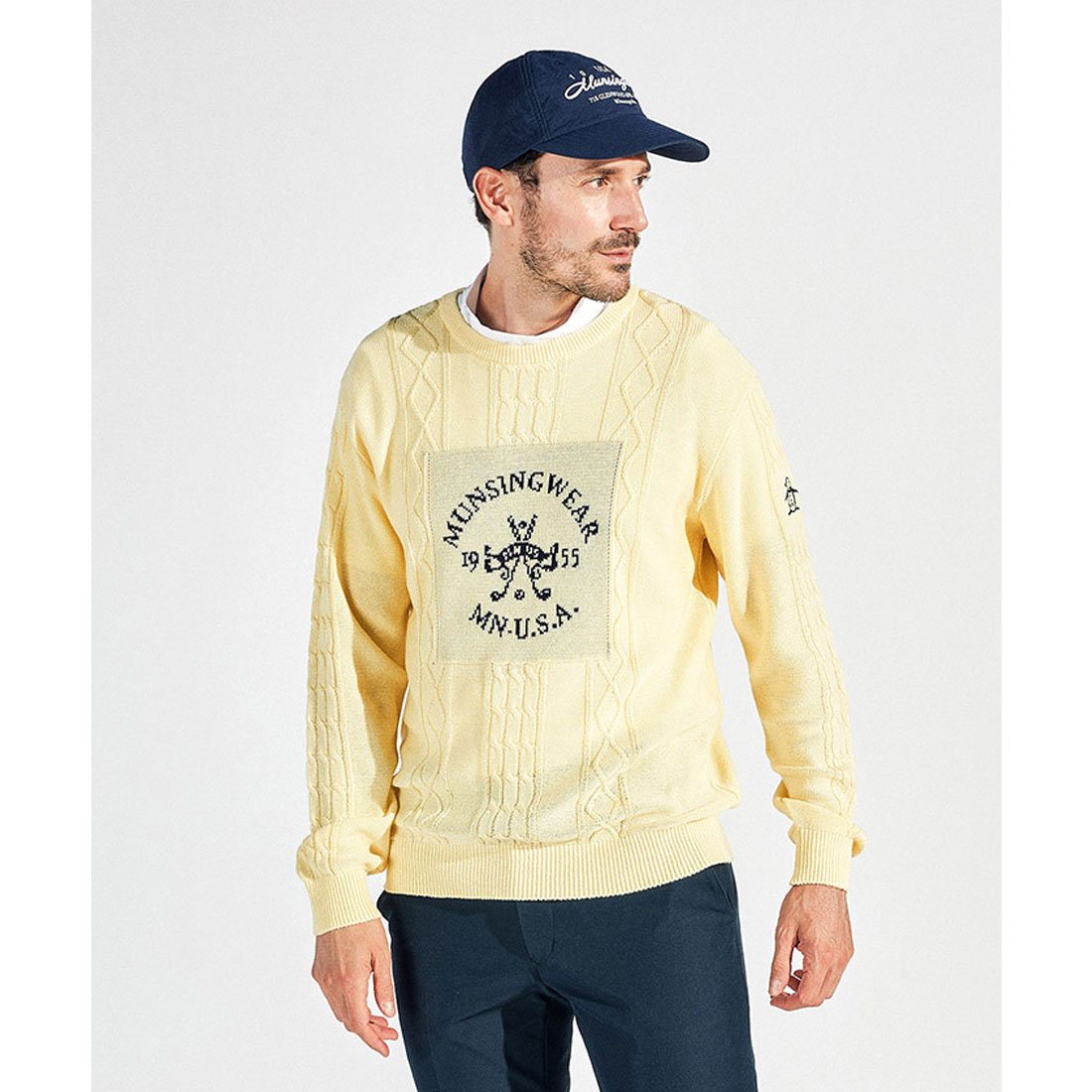 Munsingwear(ings) グラフィックインターシャセーター イエロー M Munsingwear(ings) グラフィックインターシャセーター イエロー M