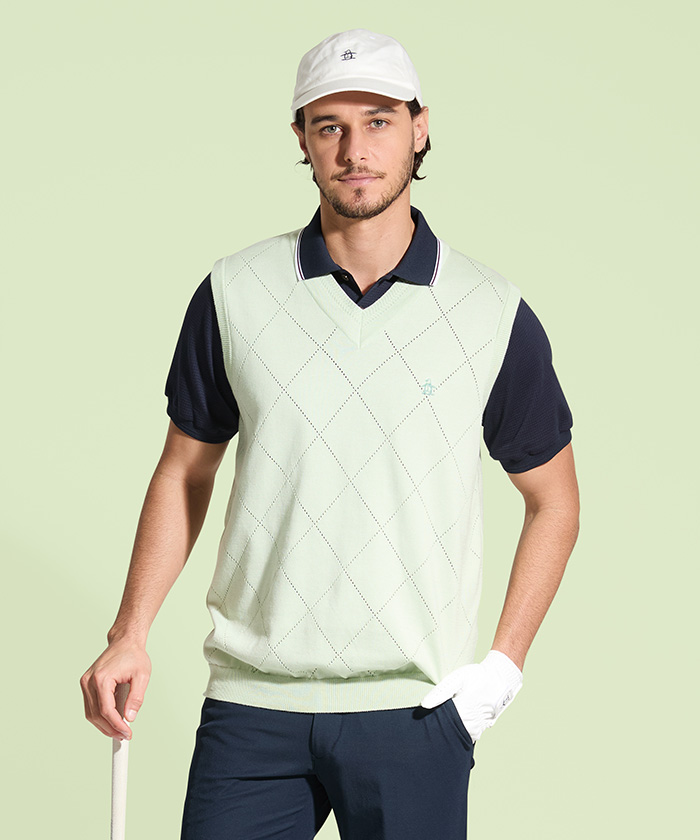 Munsingwear(ings) アメリカン・シーアイランドコットンメッシュ柄Vネックベスト エメラルド L Munsingwear(ings) アメリカン・シーアイランドコットンメッシュ柄Vネックベスト エメラルド L