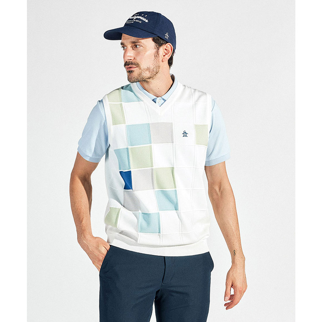 Munsingwear(ings) マンシングウェア Munsingwear カラーブロックVネックベスト ホワイト LL Munsingwear(ings) マンシングウェア Munsingwear カラーブロックVネックベスト ホワイト LL