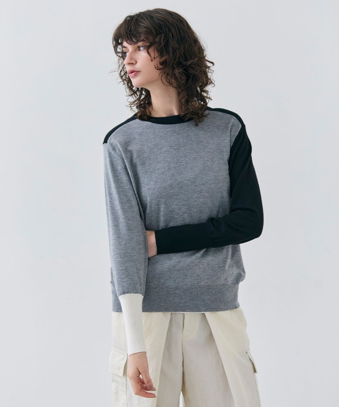 BEIGE 【洗える】BURNET / カラーミックスクルーネックトップス GREY×BLACK×ECRU 4 BEIGE 【洗える】BURNET / カラーミックスクルーネックトップス GREY×BLACK×ECRU 4
