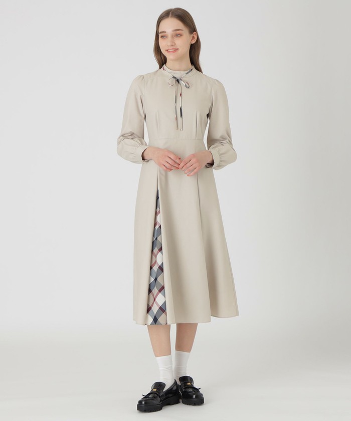 BLUE LABEL CRESTBRIDGE ロングワンピース ベージュ 美品 ドッキング✨ブルーレーベルクレストブリッジ ハイゲージポンチ