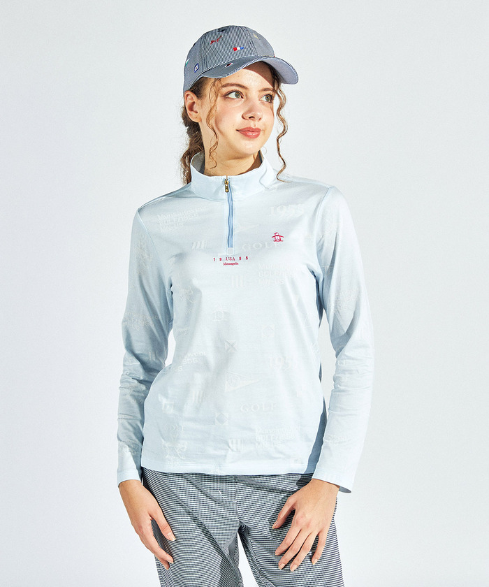 Munsingwear(ings) フラッグジャカードスタンドジップ長袖シャツ サックス LL Munsingwear(ings) フラッグジャカードスタンドジップ長袖シャツ サックス LL