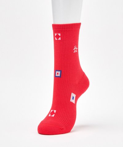 マンシングウェア Munsingwear ミドル丈 フラッグ飛び柄ソックス【返品