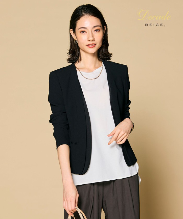 BEIGE CINDY / ダブルカラージャケット BLACK×BLACK 0 BEIGE CINDY / ダブルカラージャケット BLACK×BLACK 0
