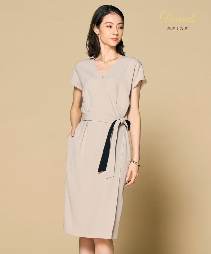 BEIGE 【洗える】CINDY / ラップワンピース SANDXBLACK 0 BEIGE 【洗える】CINDY / ラップワンピース SANDXBLACK 0