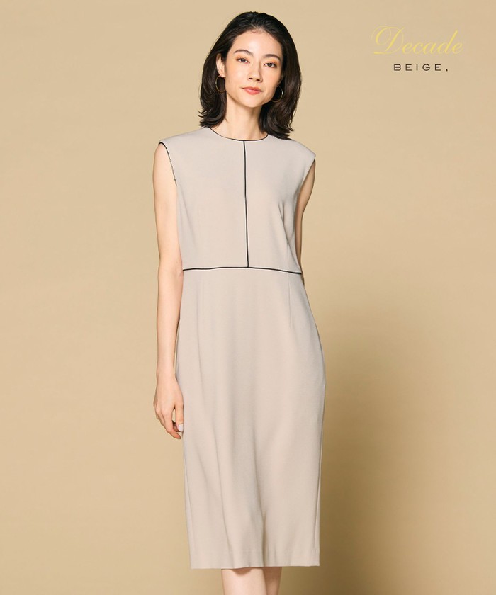 BEIGE CINDY / クルーネックドレス SANDXBLACK 4 BEIGE CINDY / クルーネックドレス SANDXBLACK 4