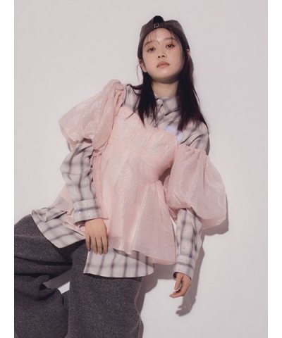 [L.B CANDY STOCK]CANDYビジューチェックシャツ