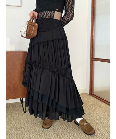 【WEB限定00サイズ】アシンメトリーティアードスカート