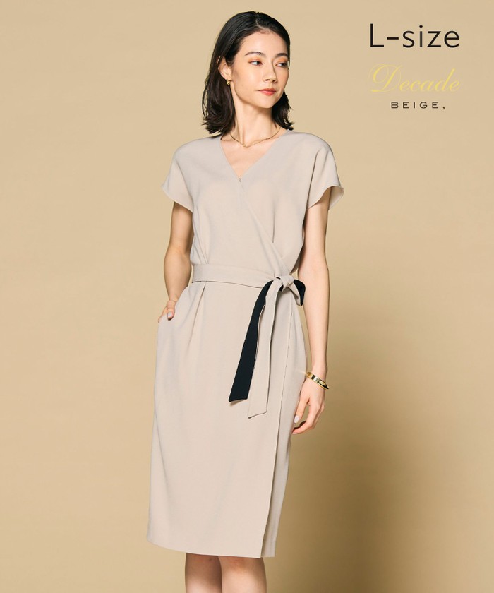 BEIGE 【洗える・L−size】CINDY / ラップワンピース SANDXBLACK 8 BEIGE 【洗える・L−size】CINDY / ラップワンピース SANDXBLACK 8