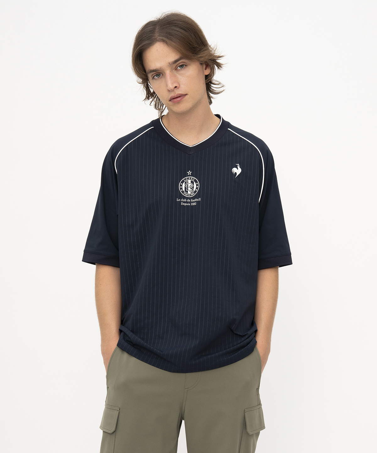 lecoqsportif(ings) ルコックスポルティフ le coq sportif ゲームシャツ ネイビー O