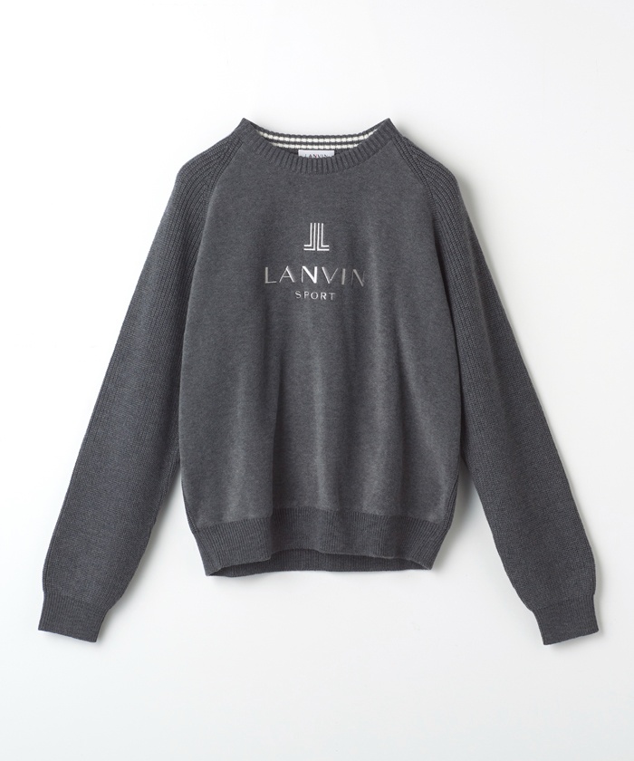 LANVINSPORT ロゴ刺繍デザインフリースブロッキングセーター チャコールグレー 40 LANVINSPORT ロゴ刺繍デザインフリースブロッキングセーター チャコールグレー 40