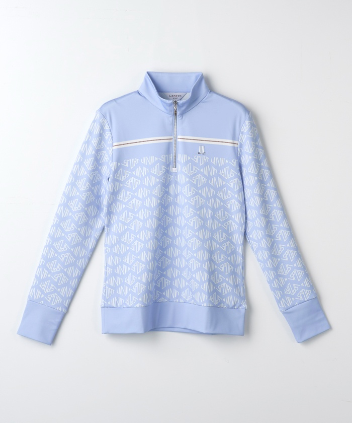 LANVINSPORT ロゴプリントハーフジップ長袖シャツ【吸汗速乾蓄熱保温】 ブルー 38 LANVINSPORT ロゴプリントハーフジップ長袖シャツ【吸汗速乾蓄熱保温】 ブルー 38