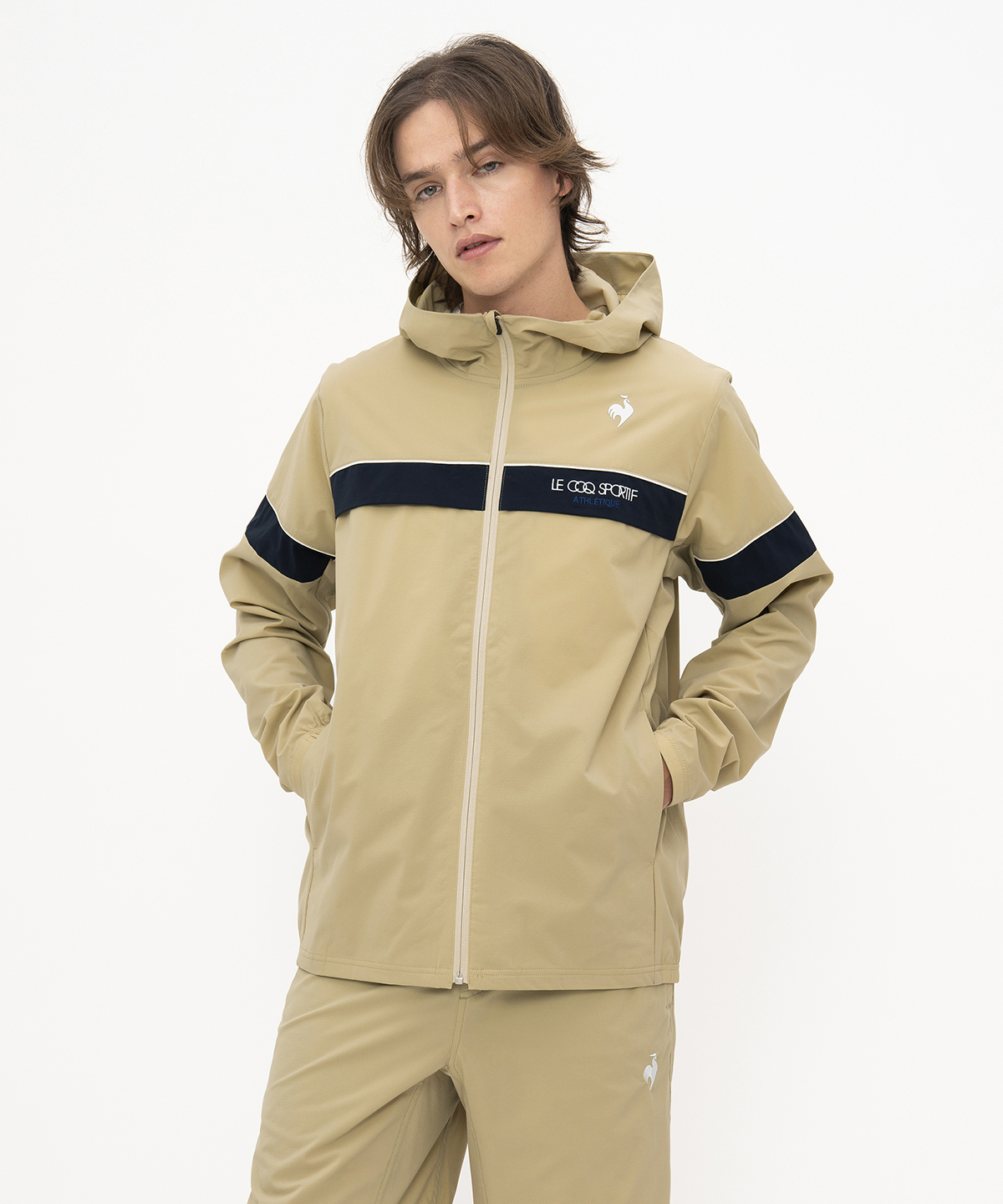 lecoqsportif(ings) ルコックスポルティフ le coq sportif ストレッチリップクロスジャケ ベージュ L
