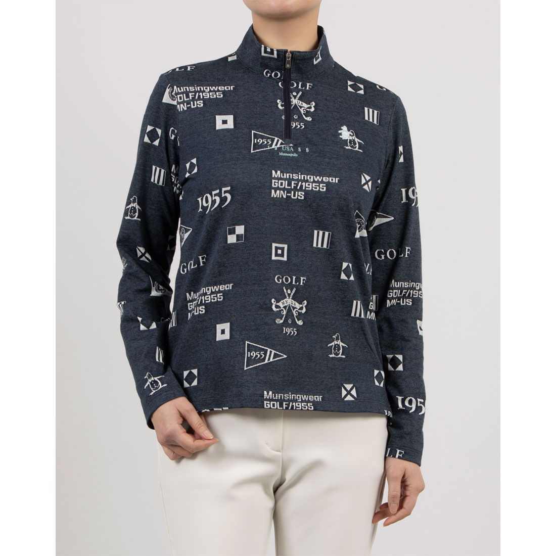 Munsingwear(ings) フラッグジャカードスタンドジップ長袖シャツ ネイビー 3L Munsingwear(ings) フラッグジャカードスタンドジップ長袖シャツ ネイビー 3L