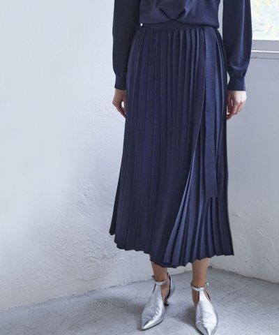 キュプラナイロン ニットプリーツスカート
