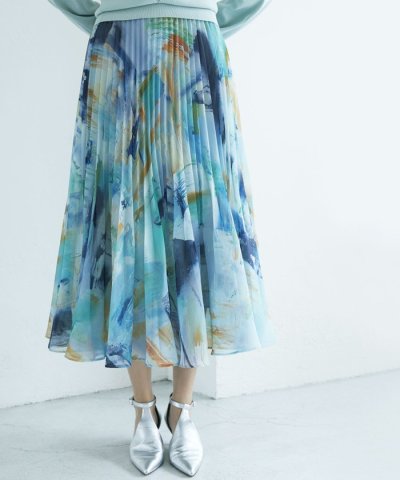 カラーグラフィカルプリント プリーツスカート