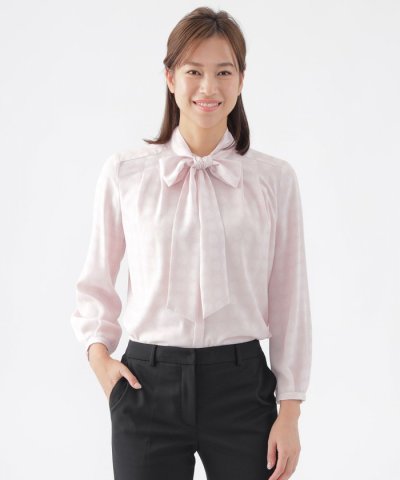 【L】【ウォッシャブル】ドットオンドットプリントブラウス