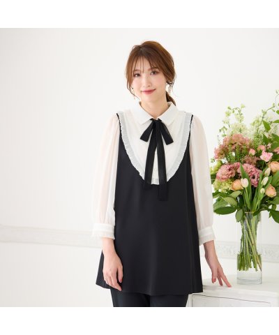 白襟×リボンブラウス