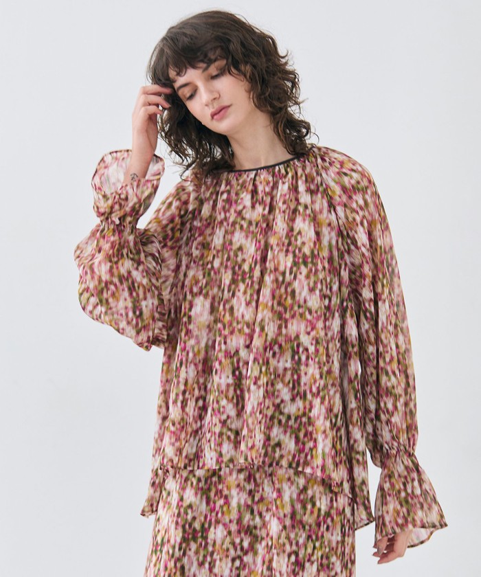 BEIGE 【洗える】BORONIA / フラワーシフォンブラウス PINKPRINT 4 BEIGE 【洗える】BORONIA / フラワーシフォンブラウス PINKPRINT 4