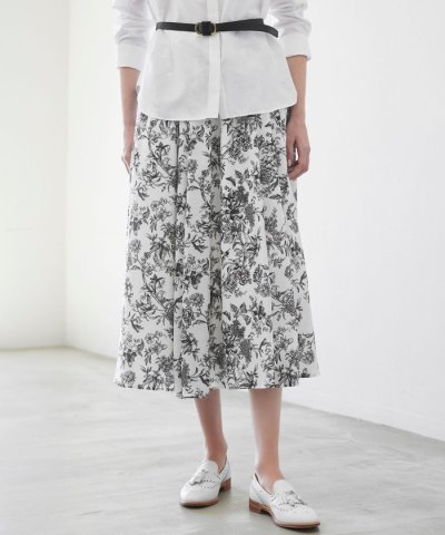 【ウォッシャブル】ドローイングフラワー　スカート