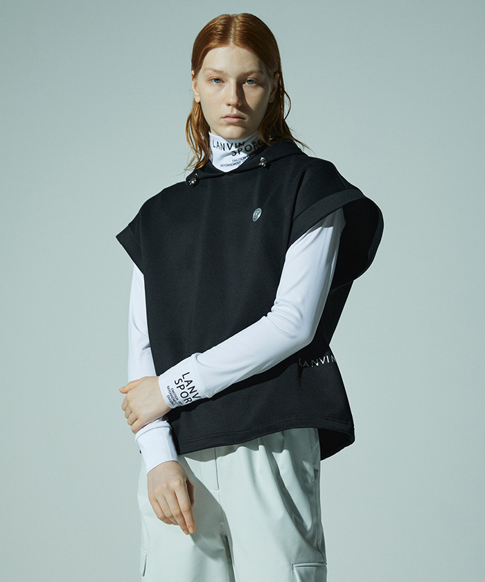 LANVINSPORT ランバン スポール LANVIN SPORT ドロップショルダーフーディベスト【 ブラック 40 LANVINSPORT ランバン スポール LANVIN SPORT ドロップショルダーフーディベスト【 ブラック 40