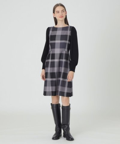 クレストブリッジチェッククロッシングビエラニットスリーブドレス