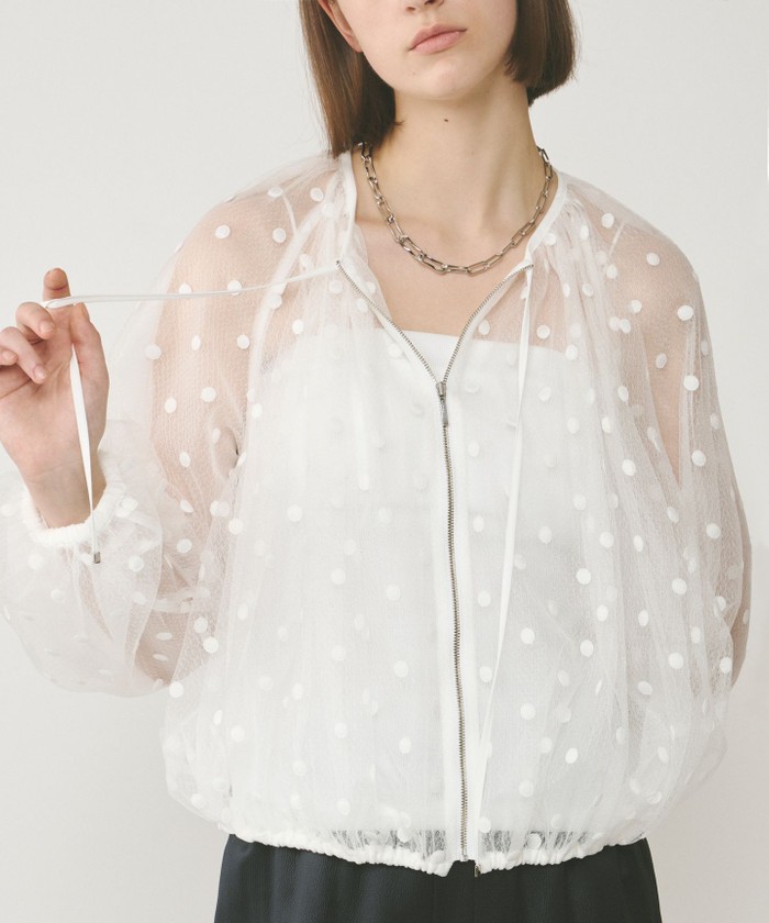 GRACECONTINENTAL チュールノーカラーブルゾン ホワイト 38 GRACECONTINENTAL チュールノーカラーブルゾン ホワイト 38