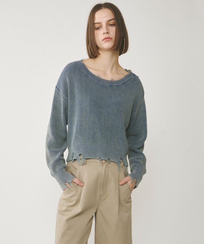 GRACECONTINENTAL ピグメントニットトップ ネイビー 36 GRACECONTINENTAL ピグメントニットトップ ネイビー 36