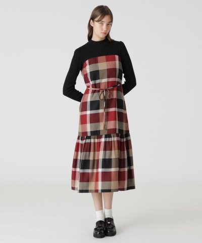 【一部店舗限定】クレストブリッジチェックエアリーツイルテレココンビドレス
