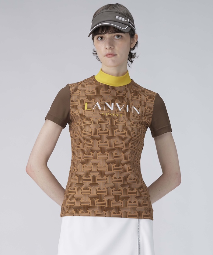 LANVINSPORT モノグラム柄プリントモックネック半袖シャツ【Sunscreen NIR】 ブラウン 40 LANVINSPORT モノグラム柄プリントモックネック半袖シャツ【Sunscreen NIR】 ブラウン 40