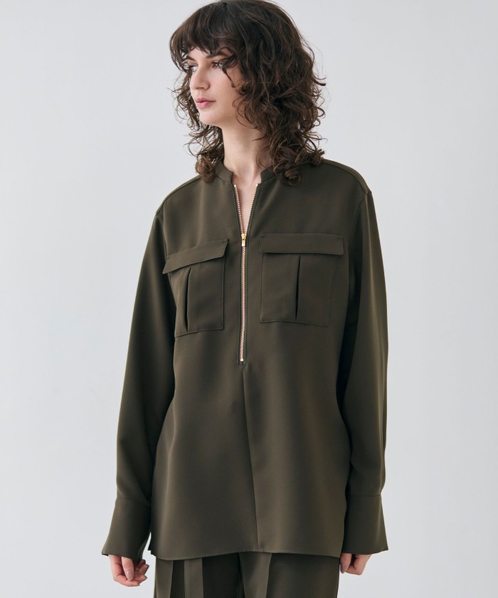 BEIGE 【洗える】JASMINE / スタンドカラージップブラウス KHAKI 32
