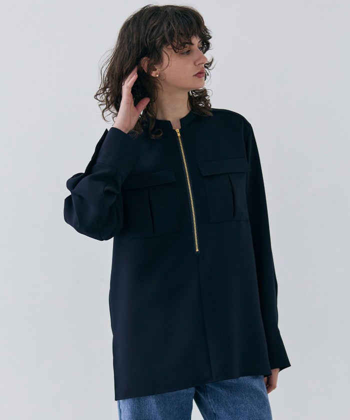 BEIGE 【洗える】JASMINE / スタンドカラージップブラウス NAVY 2