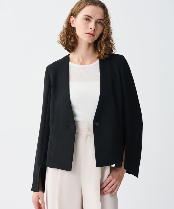 UNCRAVE 【防シワ・洗濯機洗い可】ウォッシャブル ダブルクロス スリットスリーブジャケット ブラック 2 UNCRAVE 【防シワ・洗濯機洗い可】ウォッシャブル ダブルクロス スリットスリーブジャケット ブラック 2