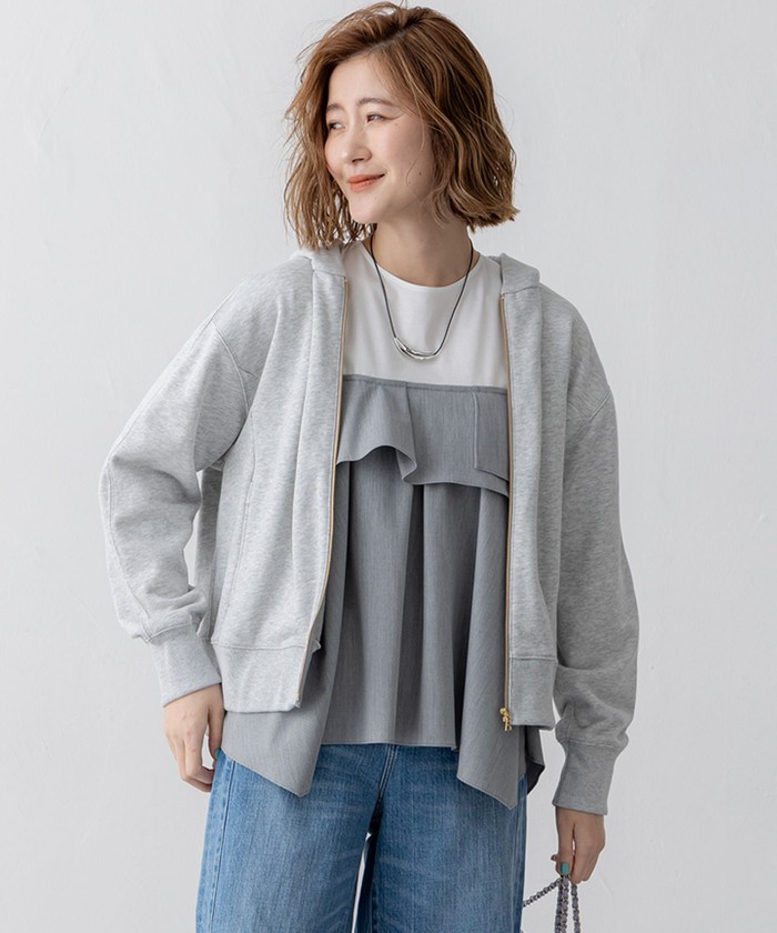 23区 - 美品 23AW 23区 ニジュウサンク フェルト ニットパーカー プルオーバー フーディー KRWWSW0466 大きいサイズ 44 グレー レディース 古着 中古 USED 23区 - 美品 23AW 23区 ニジュウサンク フェルト ニットパーカー