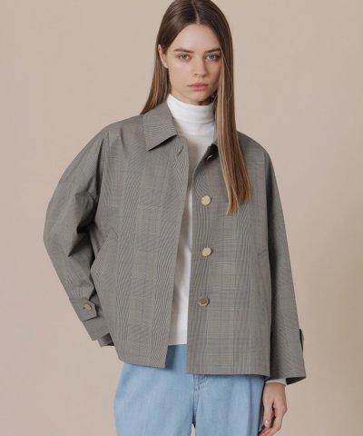 【ROSLEY/ロズリー】コットングレンチェックステンカラーショートコート