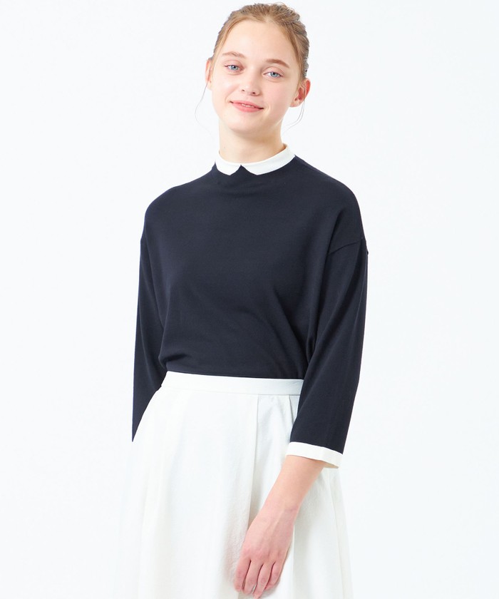 tシャツ Cleric Collar Knit ワイドフィット(七分袖) レディース Cleric Collar Knit ワイドフィット(七分袖)(507720808)｜阪急