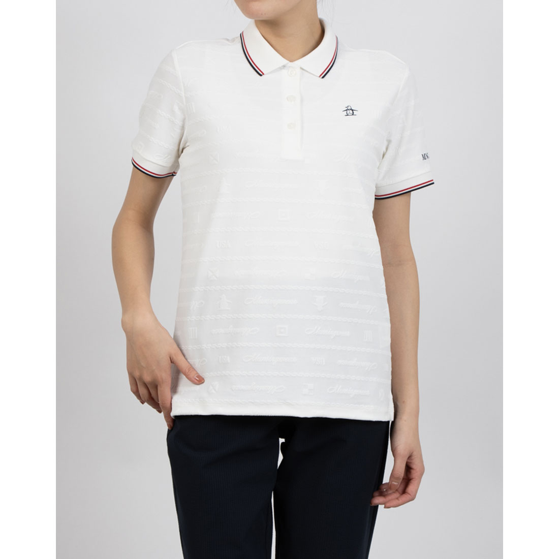 Munsingwear(ings) マンシングウェア Munsingwear 地柄ジャカード半袖ポロシャツ ホワイト M Munsingwear(ings) マンシングウェア Munsingwear 地柄ジャカード半袖ポロシャツ ホワイト M