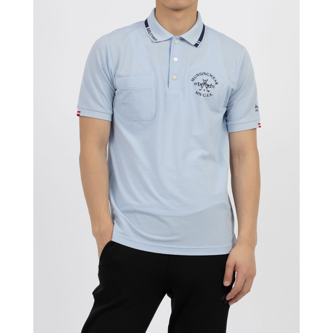 Munsingwear(ings) マンシングウェア Munsingwear 吸汗速乾シアサッカー半袖ポロシャツ サックス L Munsingwear(ings) マンシングウェア Munsingwear 吸汗速乾シアサッカー半袖ポロシャツ サックス L