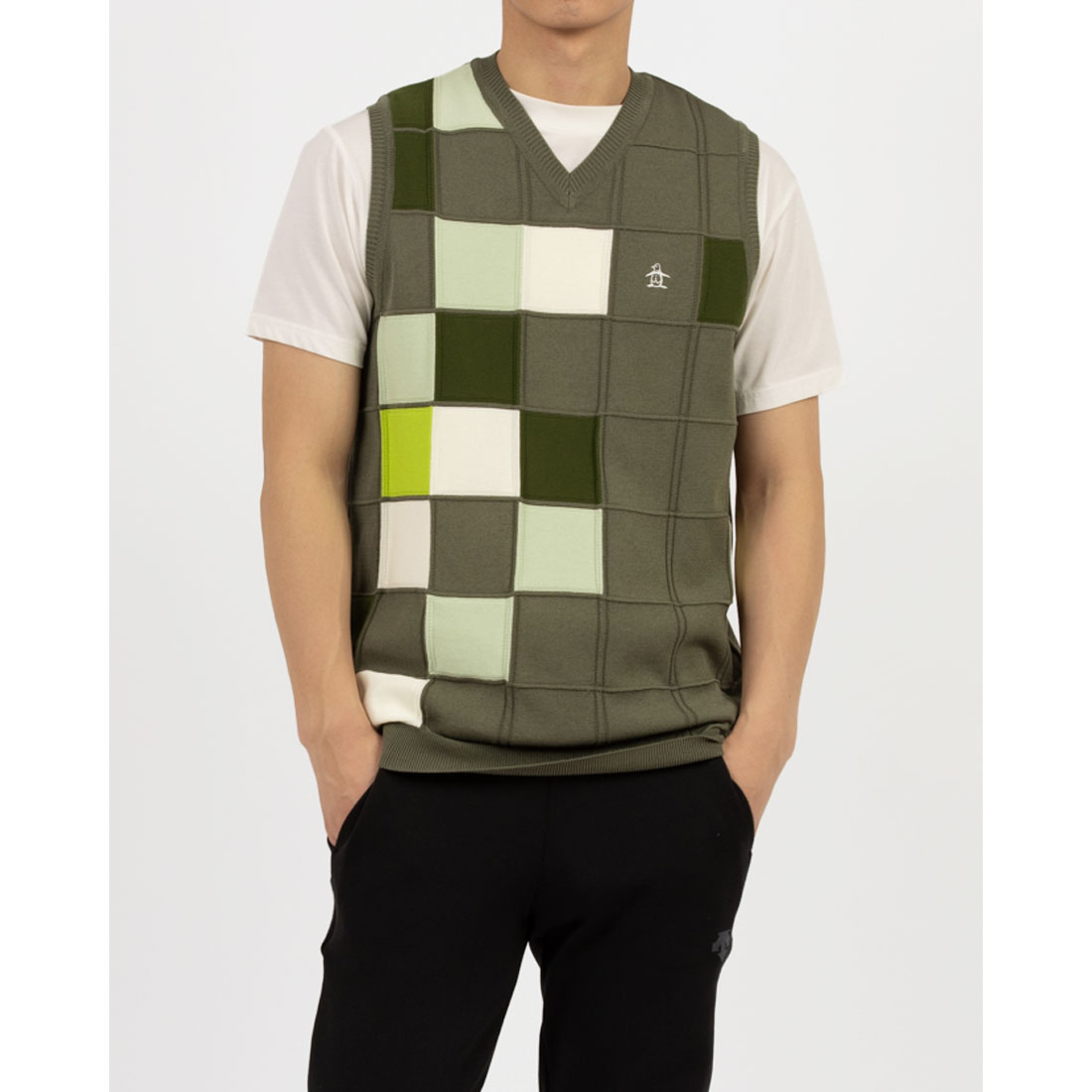 Munsingwear(ings) マンシングウェア Munsingwear カラーブロックVネックベスト カーキ 3L Munsingwear(ings) マンシングウェア Munsingwear カラーブロックVネックベスト カーキ 3L