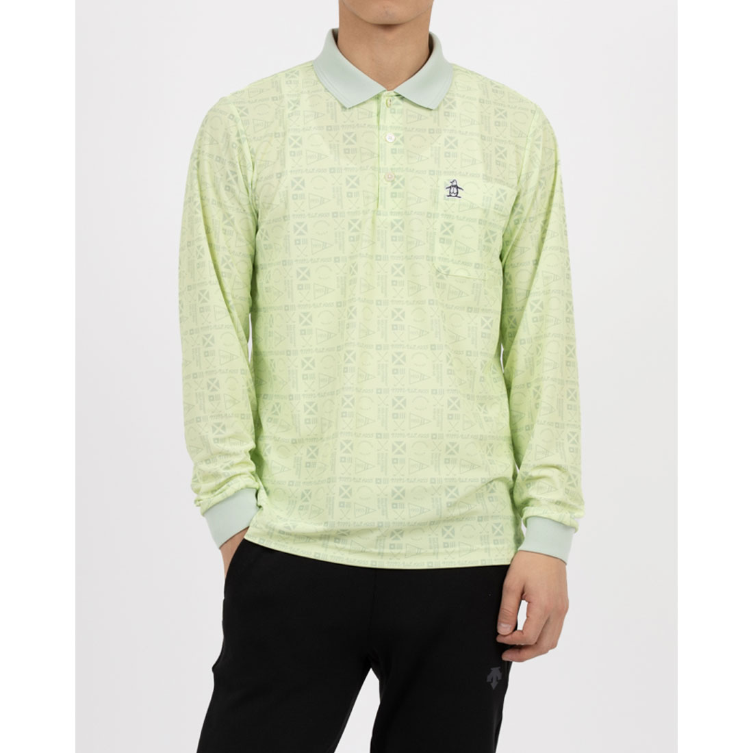 Munsingwear(ings) サンスクリーンNIRグラフィック総柄プリント長袖ポロシャツ ライム L Munsingwear(ings) サンスクリーンNIRグラフィック総柄プリント長袖ポロシャツ ライム L