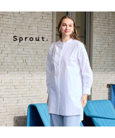 【Sprout.】トルコ製素材　綿ジャカードバンドカラーブラウス