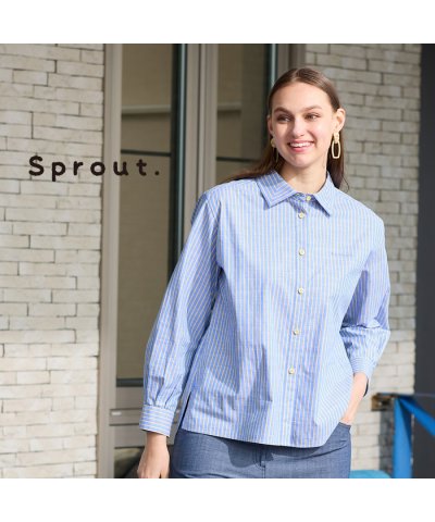 【Sprout.】綿ストライプ　ロゴ刺繍入りブラウス